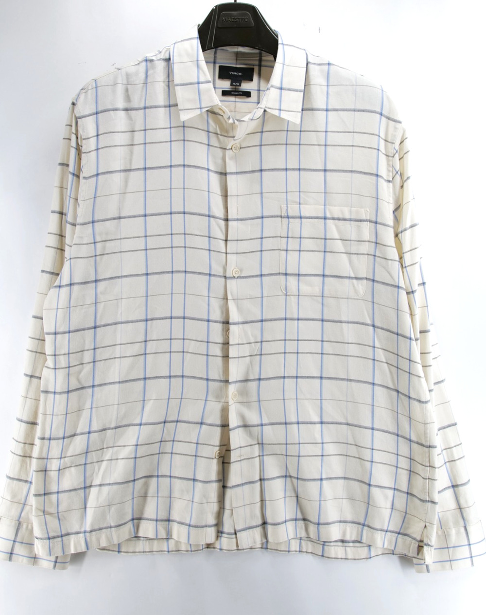 Vince Shirt Mens XL Windowpane Plaid White Cotton Blend Button Up Long Sleeve